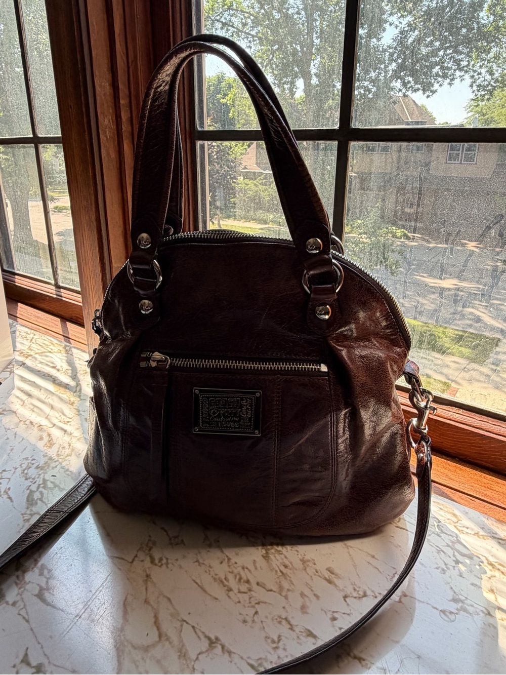 Vintage Coach Poppy Leather 2-Way Satchel Bag - Dark Chocolate Brown
